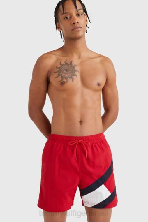 מכנסי ים עם דגל מוצק לגברים NX203743 אָדוֹם Tommy Hilfiger