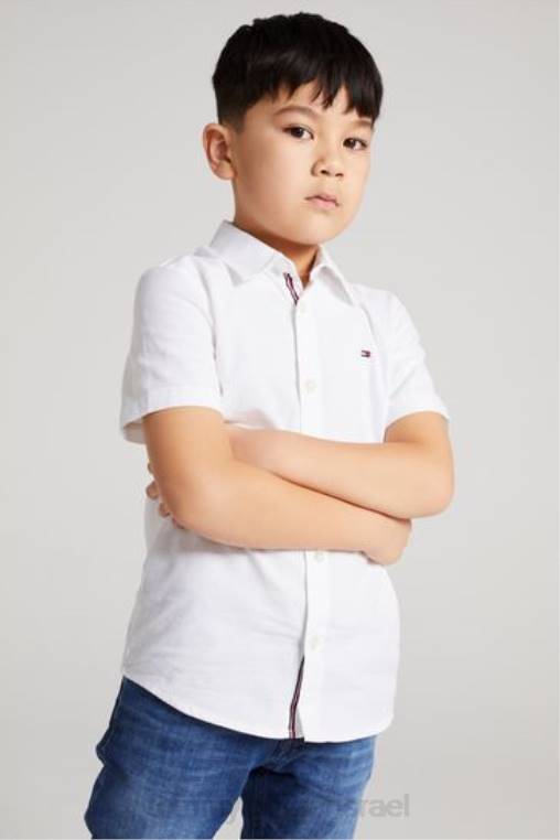 חולצת שרוולים קצרים של אוקספורד מתיחה NX203808 לבן Tommy Hilfiger