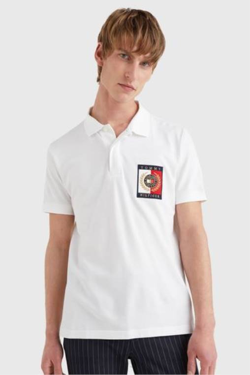 חולצת פולו רגילה עם לוגו של אייקונים NX203830 לבן Tommy Hilfiger