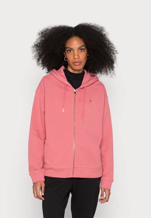 סווטשירט רגוע עם רוכסן קפוצ'ון עם רוכסן NX203845 ורוד אנגלי Tommy Hilfiger