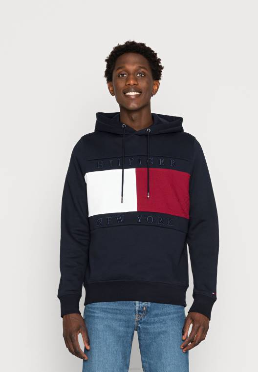 סווטשירט קפוצ'ון מבנה דגל NX204116 שמיים מדבריים Tommy Hilfiger