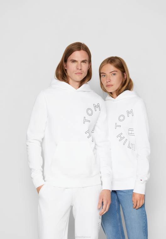 סווטשירט יוניסקס עם קפוצ'ון גרפי עגול NX204148 לבן Tommy Hilfiger