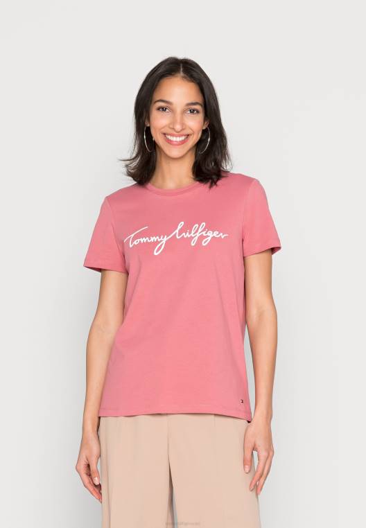 חולצת טריקו גרפית עם צווארון צווארון בהדפס טי NX204410 ורוד אנגלי Tommy Hilfiger