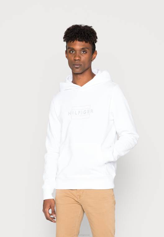 סווטשירט קפוצ'ון עם רוכסן דגל ליניארי NX204495 לבן Tommy Hilfiger