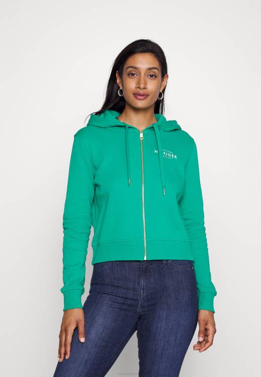 סווטשירט חדש ממותג עם רוכסן NX204512 ירוק בצד המגרש Tommy Hilfiger