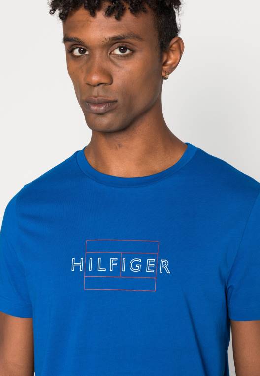 חולצת טי בהדפס דגל ליניארי NX204778 אי יווני כחול Tommy Hilfiger