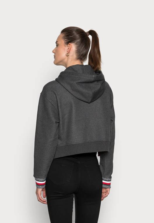 סווטשירט רגיל עם רוכסן קפוצ'ון NX204781 אברש אפור כהה Tommy Hilfiger