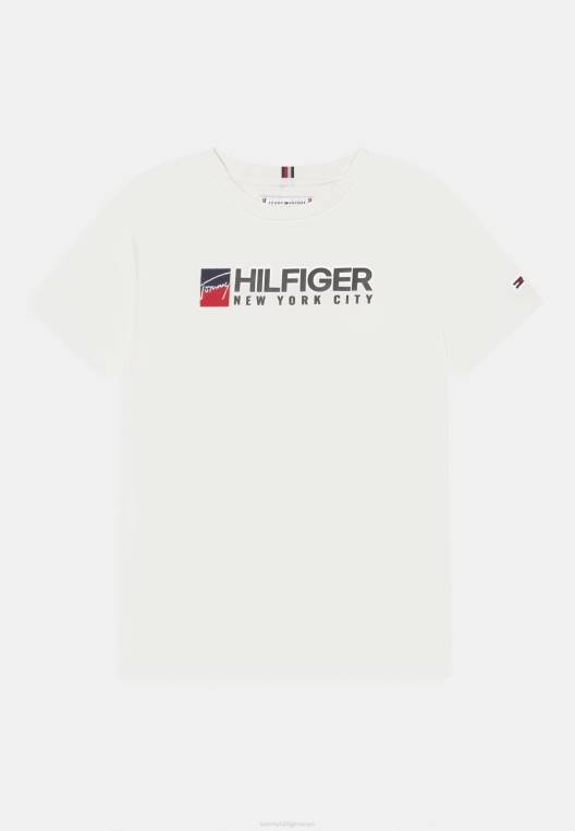 חולצת טי לוגו בהדפס יוניסקס NX204856 לבן עתיק Tommy Hilfiger