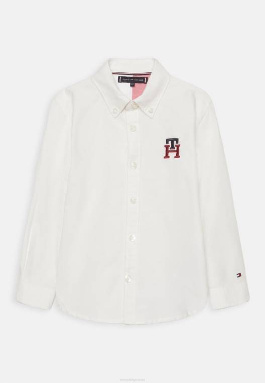 חולצת אוקספורד מונוגרמית NX204979 שנהב לבן/לבן בהיר Tommy Hilfiger