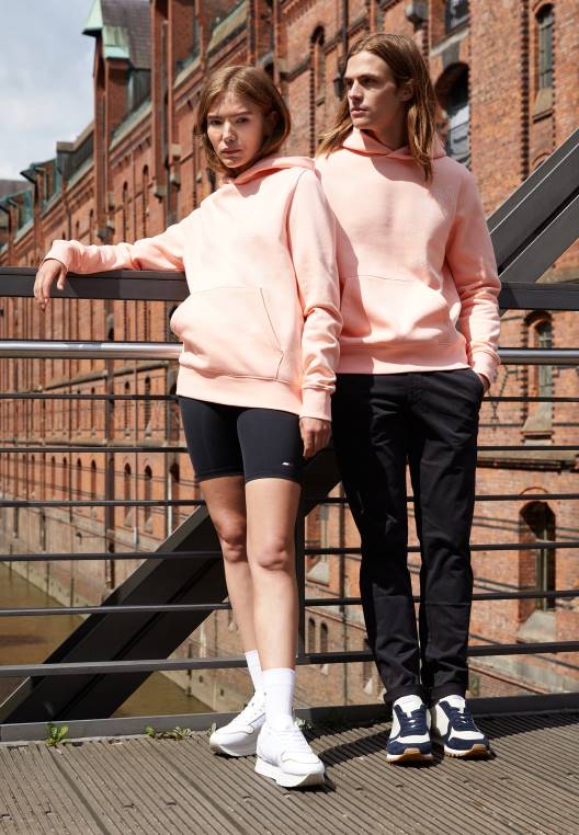 סווטשירט יוניסקס עם קפוצ'ון גרפי עגול NX205026 אפרסק שקיעה Tommy Hilfiger