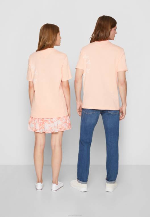 חולצת טריקו גרפית עגולה בהדפס יוניסקס NX205059 אפרסק שקיעה Tommy Hilfiger