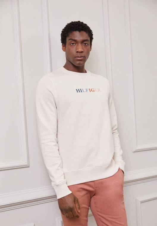 סווטשירט צווארון עם תפר ניגודי NX205093 נוצה לבן Tommy Hilfiger
