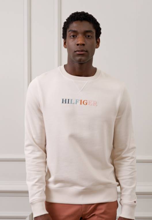 סווטשירט צווארון עם תפר ניגודי NX205093 נוצה לבן Tommy Hilfiger