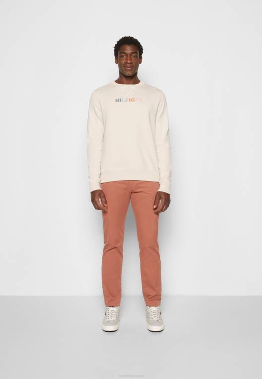 סווטשירט צווארון עם תפר ניגודי NX205093 נוצה לבן Tommy Hilfiger