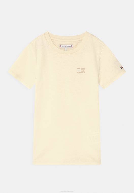 חולצת טריקו בסיסית עם תסריט צבע טבעי NX205094 לבן עתיק Tommy Hilfiger