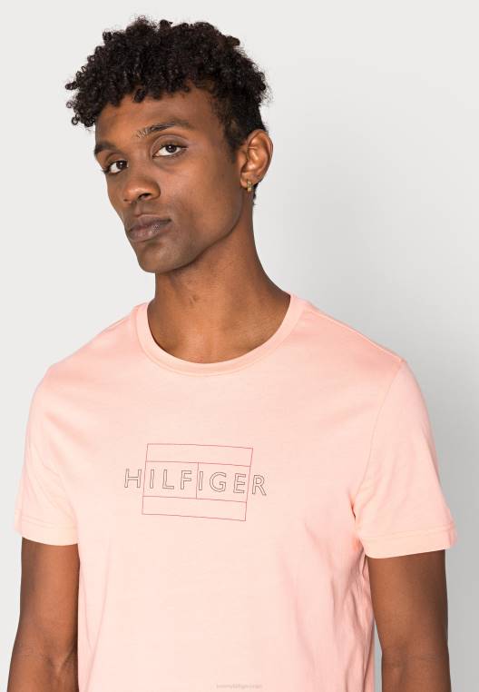 חולצת טי בהדפס דגל ליניארי NX205245 אפרסק שקיעה Tommy Hilfiger