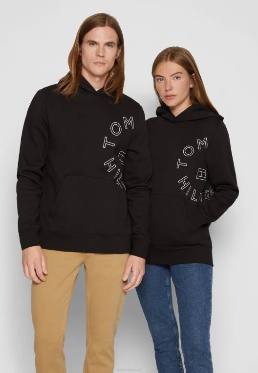 סווטשירט יוניסקס עם קפוצ'ון גרפי עגול NX205356 שָׁחוֹר Tommy Hilfiger