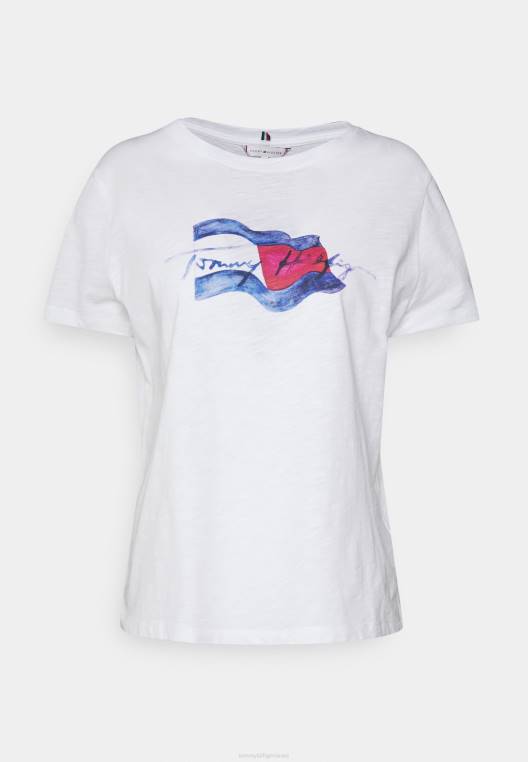 חולצת טריקו עם דגל תנועה רגיל בהדפס טי NX205358 אופטי לבן Tommy Hilfiger