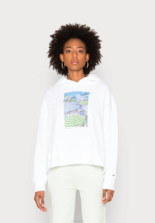 סווטשירט קפוצ'ון רגוע עם פוטו פרינט NX205359 גרפיקה לבנה/מטריה Tommy Hilfiger