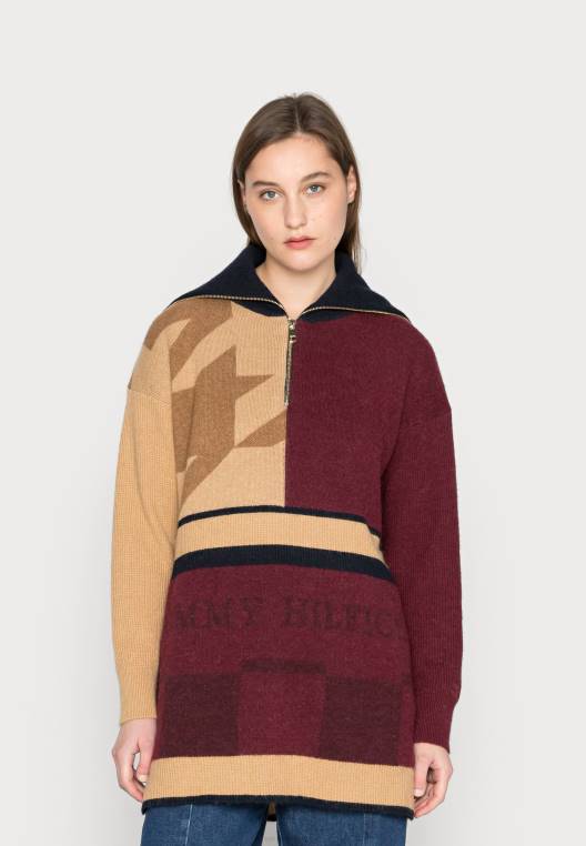 סוודר סוודר עם רוכסן אוברסייז NX205426 סמל חאקי טלאים Tommy Hilfiger