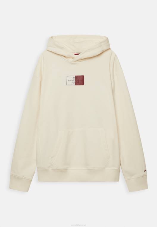 סווטשירט קפוצ'ון עם תווית דגל NX205430 עלה כותרת שנהב Tommy Hilfiger