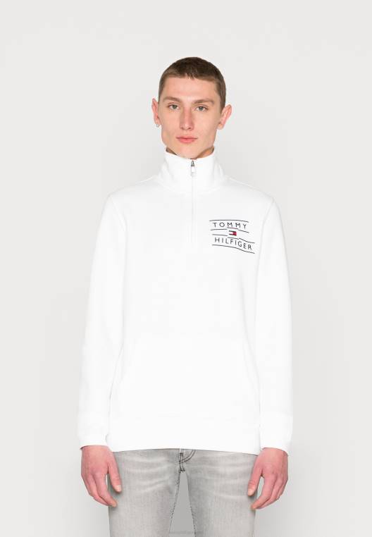 סווטשירט יוניסקס עם צווארון מודבק מוערם לוגו NX205456 לבן Tommy Hilfiger