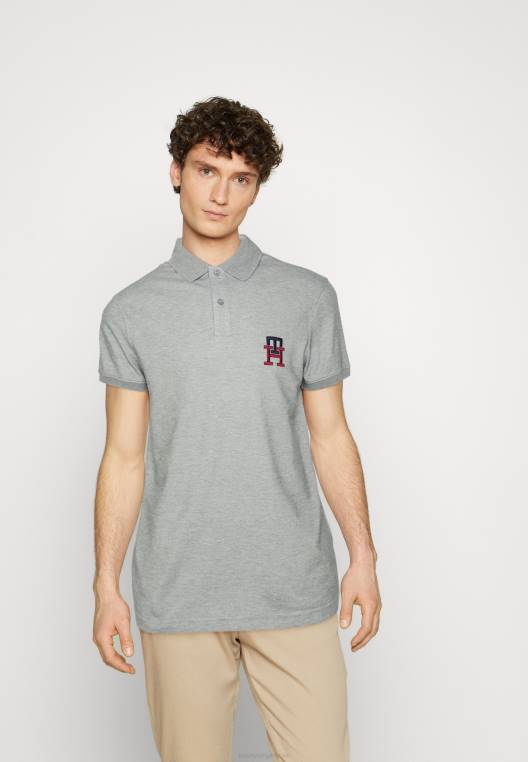 חולצת פולו רגילה עם מונוגרם NX205514 אפור כהה מנומר מנומר Tommy Hilfiger