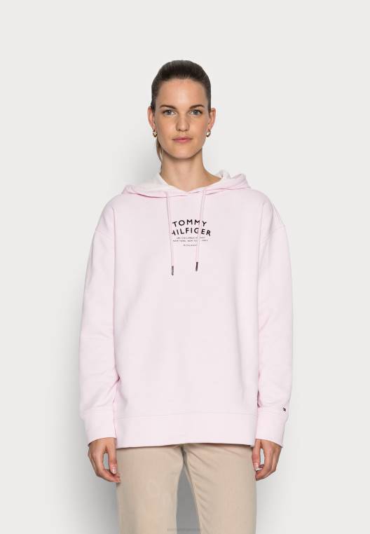 סווטשירט קפוצ'ון עם הדפס טקסט רגוע NX205576 ורוד בהיר Tommy Hilfiger