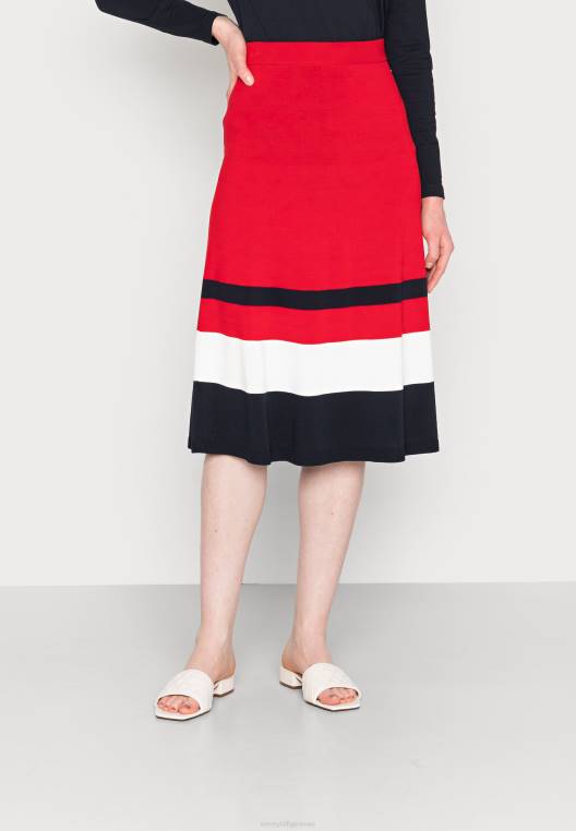 חצאית מדיי קולורבלוק חצאית עיפרון NX205621 ecru/שמיים מדברי/סטפ אדום ראשוני Tommy Hilfiger