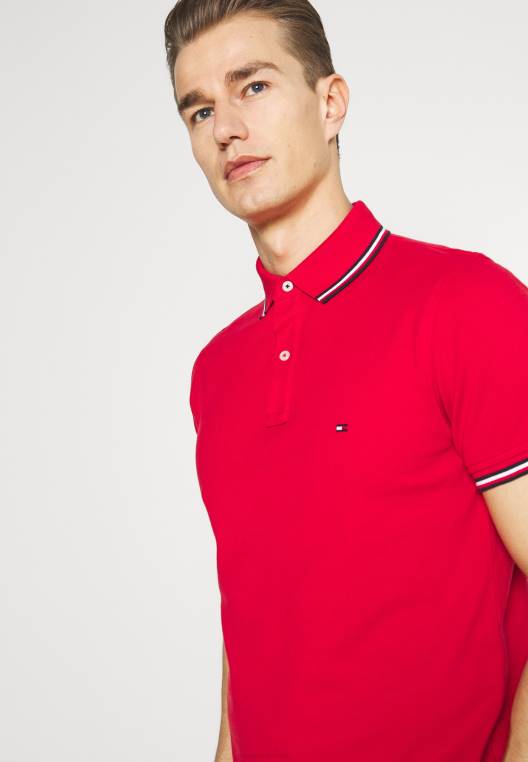 חולצת פולו דקה עם קצה NX205720 אדום ראשוני Tommy Hilfiger