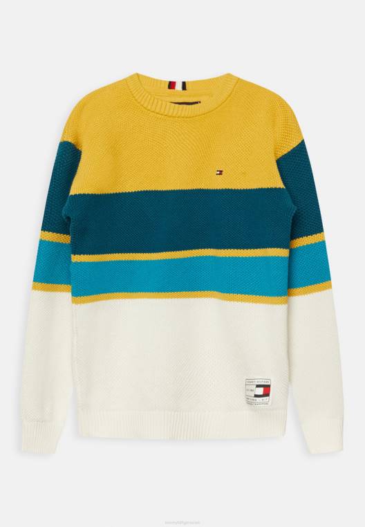 מגשר סוודר עם פס רוגבי מבנה NX205742 פס צהוב בנזין Tommy Hilfiger