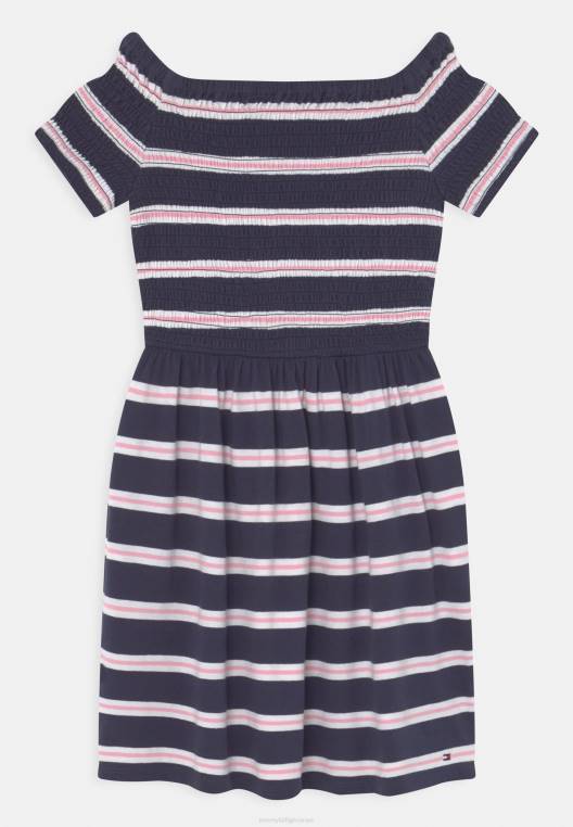 שמלת ג'רסי שמלת פס מעוטרת דמדומים נייבי/ורוד רענן NX205775 דמדומים נייבי/ורוד טרי Tommy Hilfiger