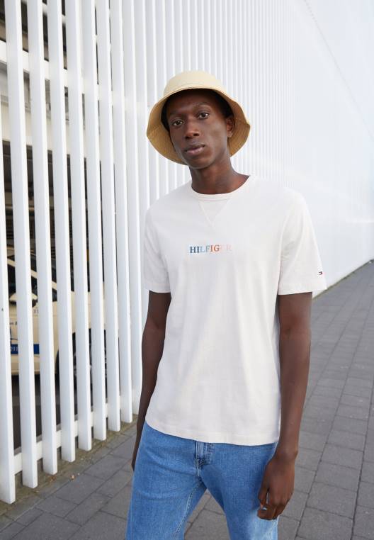 חולצת טריקו בהדפס תפר ניגודיות NX205805 נוצה לבן Tommy Hilfiger