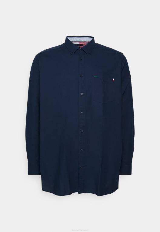 חולצת חולצת אוקספורד מוצקה NX205829 צי פחמן Tommy Hilfiger