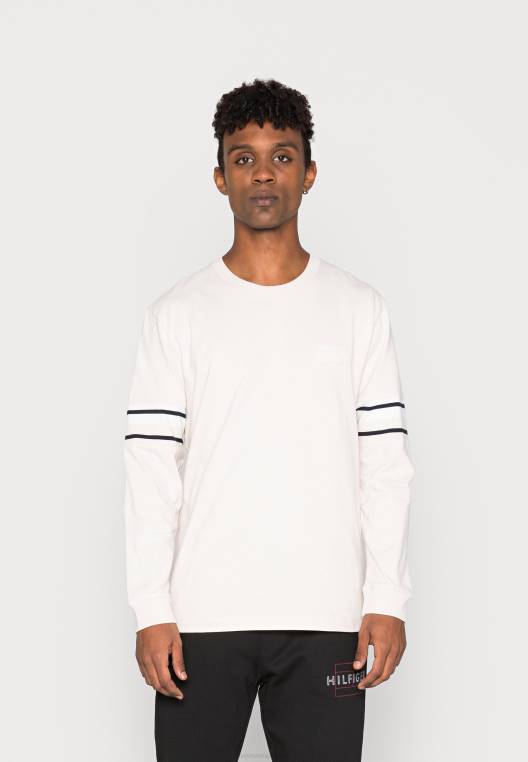 חולצה מזדמנת בפס שרוולים עם שרוולים ארוכים NX205834 נוצה לבן Tommy Hilfiger