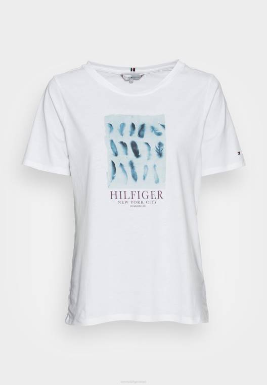 חולצת טי רגילה עם הדפס נוצות פתוחות NX205840 לבן Tommy Hilfiger