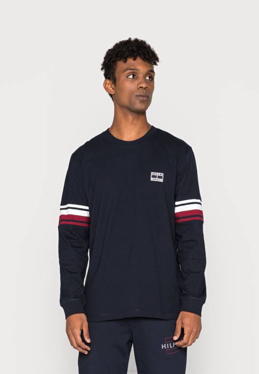 חולצה מזדמנת בפס שרוולים עם שרוולים ארוכים NX205930 שמיים מדבריים Tommy Hilfiger