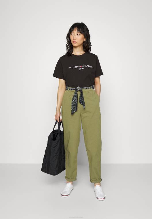 מכנסיים מחודדים עם צעיף קפלים NX205940 זית Tommy Hilfiger