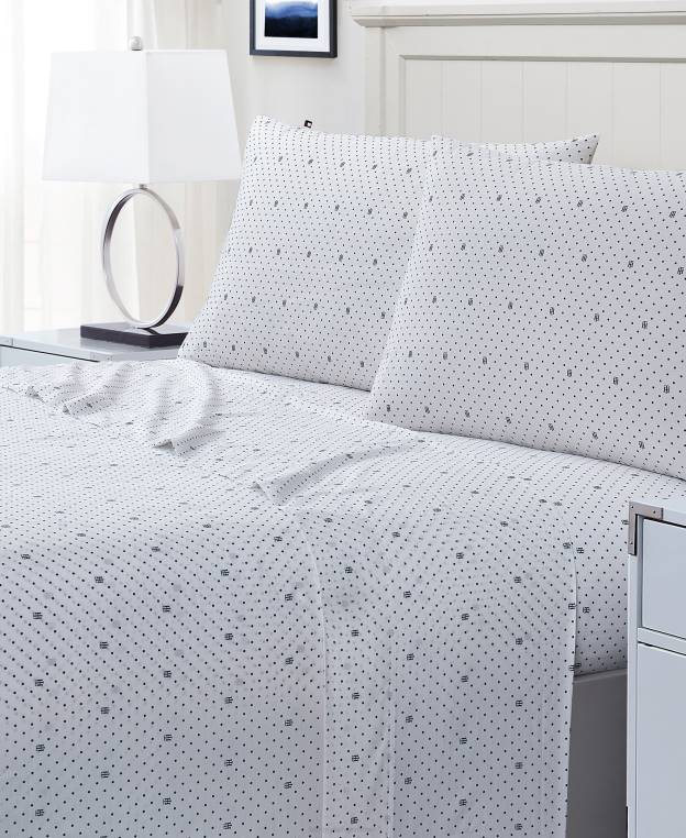 סט סדינים להדפסת חידוש מיטת יחיד NX205 לבן Tommy Hilfiger