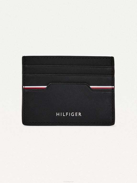 מחזיק כרטיס לוגו מתכתי עור נוסעים NX20603 שָׁחוֹר Tommy Hilfiger
