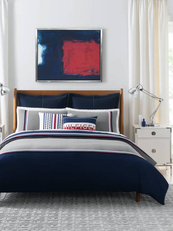 סט כיסוי שמיכת פס ספורט מיטת יחיד NX2061 חיל הים Tommy Hilfiger