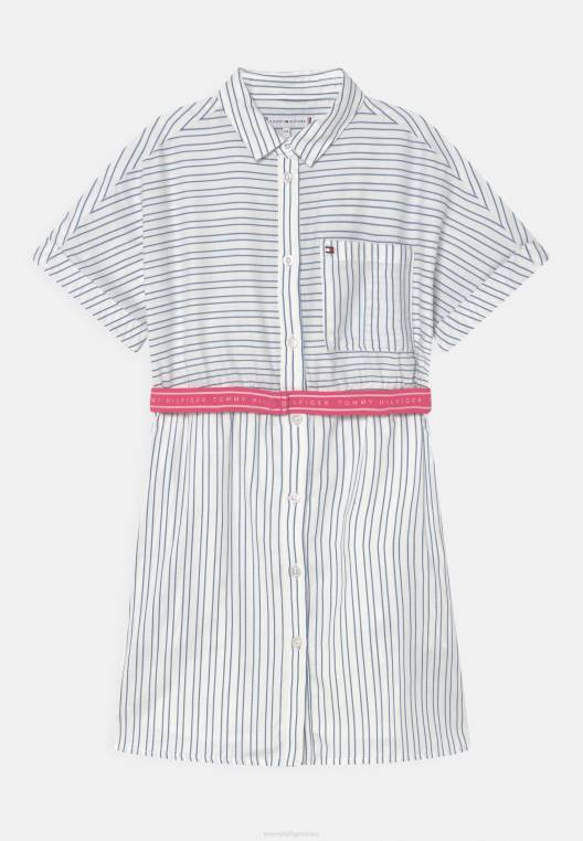 שמלת חולצה מובנית עם פסים NX206447 לבן עתיק Tommy Hilfiger