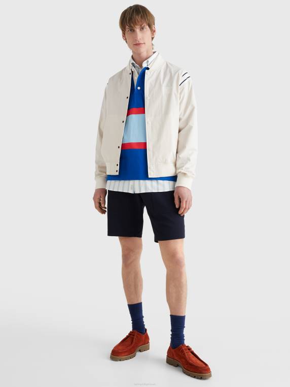 כתף פסים ז'קט בומבר של אוניברסיטה NX20661 נוצה לבן Tommy Hilfiger