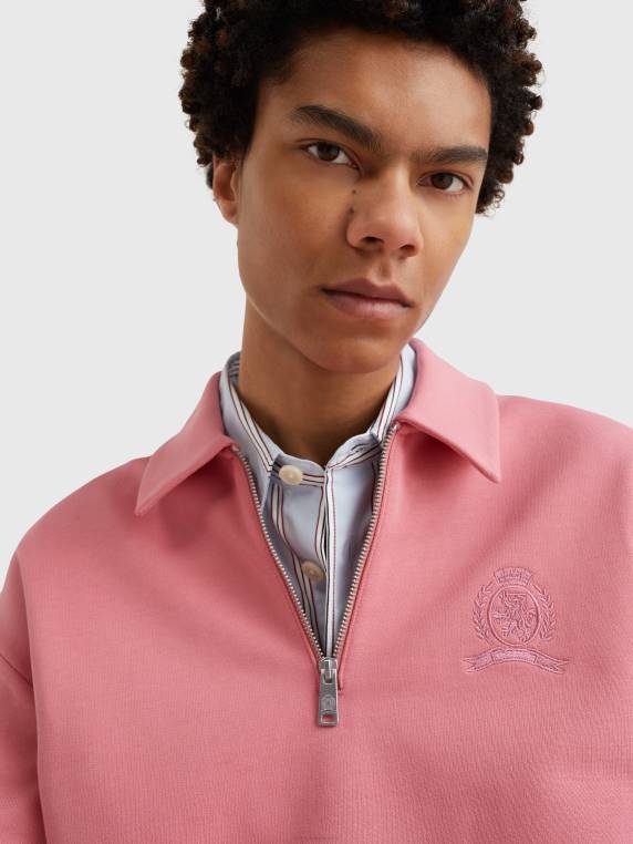 סווטשירט עם חצי רוכסן להכנה לחוף המערבי NX20665 גוון דובדבן Tommy Hilfiger