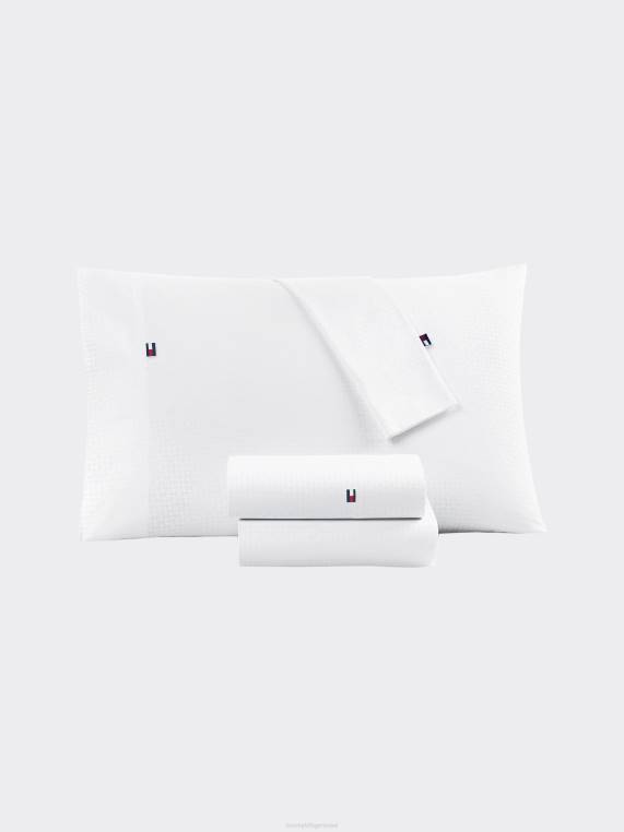 סט סדינים מופשט מיטה זוגית NX206 לבן אבסטטי Tommy Hilfiger