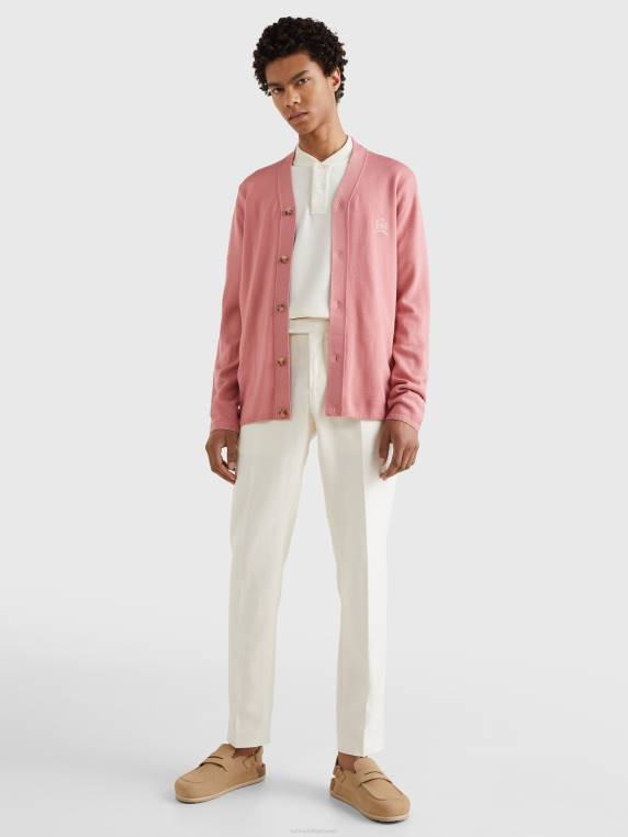 קרדיגן סרוג מצמר משי הכנה לחוף המערבי NX20700 גוון דובדבן Tommy Hilfiger