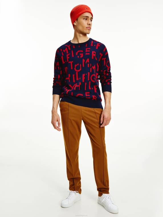 מגשר עם צווארון עגול בהדפס לוגו NX20703 שמיים מדבריים/רגטה אדום/שחור Tommy Hilfiger