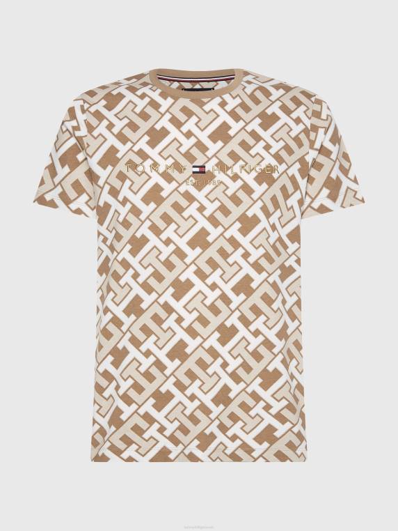 חולצת טריקו מונוגרמה בגזרה קלה NX20726 חאקי כפרית Tommy Hilfiger