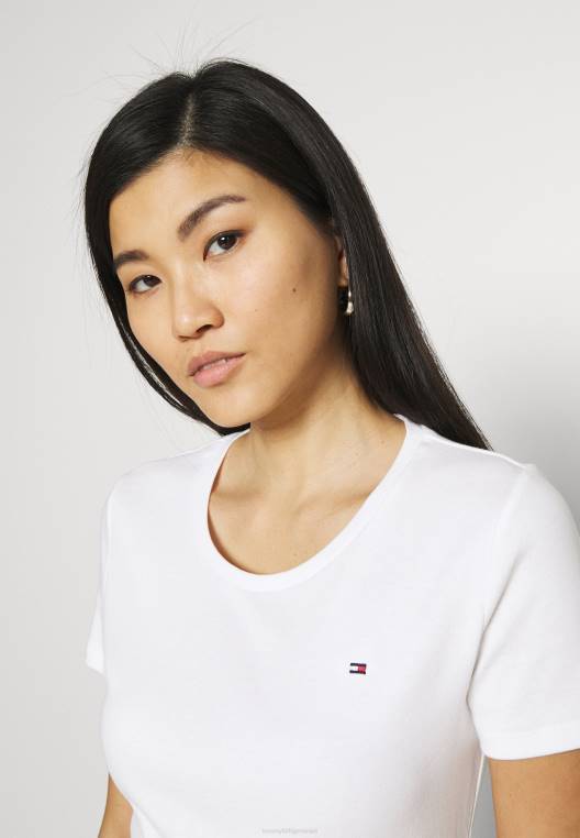 חולצת טריקו בסיסית עם צווארון עגול דק NX207283 לבן Tommy Hilfiger