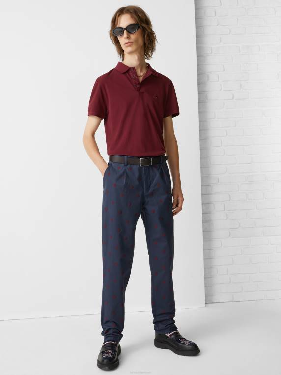 פולו עם כיסום מונוגרמה בגזרה קלה NX20729 אודם עמוק Tommy Hilfiger